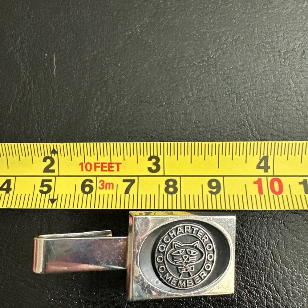 Vintage silver plated Tie Clip With Enamel Cat Logo